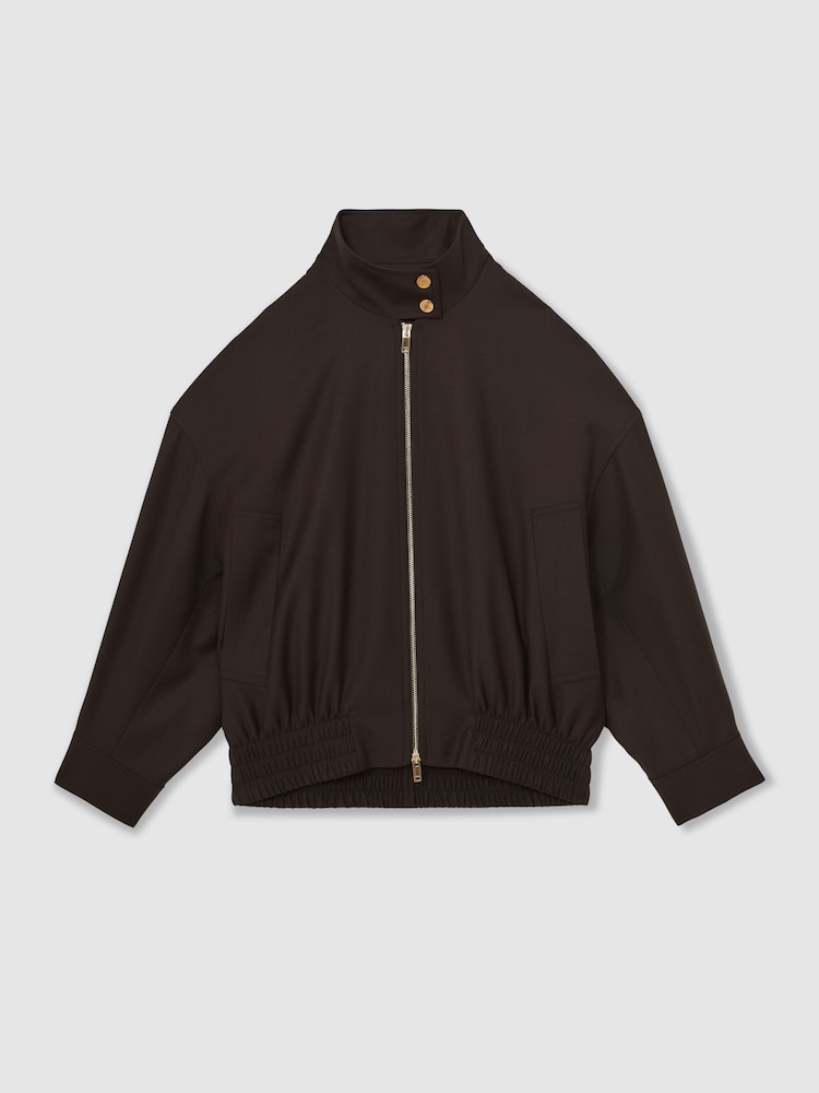Reiss Chocolate Brown Elodie Wool Bomber Jacket - Image 2 of 6 Reiss Chocolate Brown Elodie Wool Bomber Jacket - Image 2 of 6