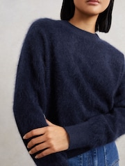 Reiss Navy Misha Brushed Cashmere Crew Neck Jumper - Image 1 of 6