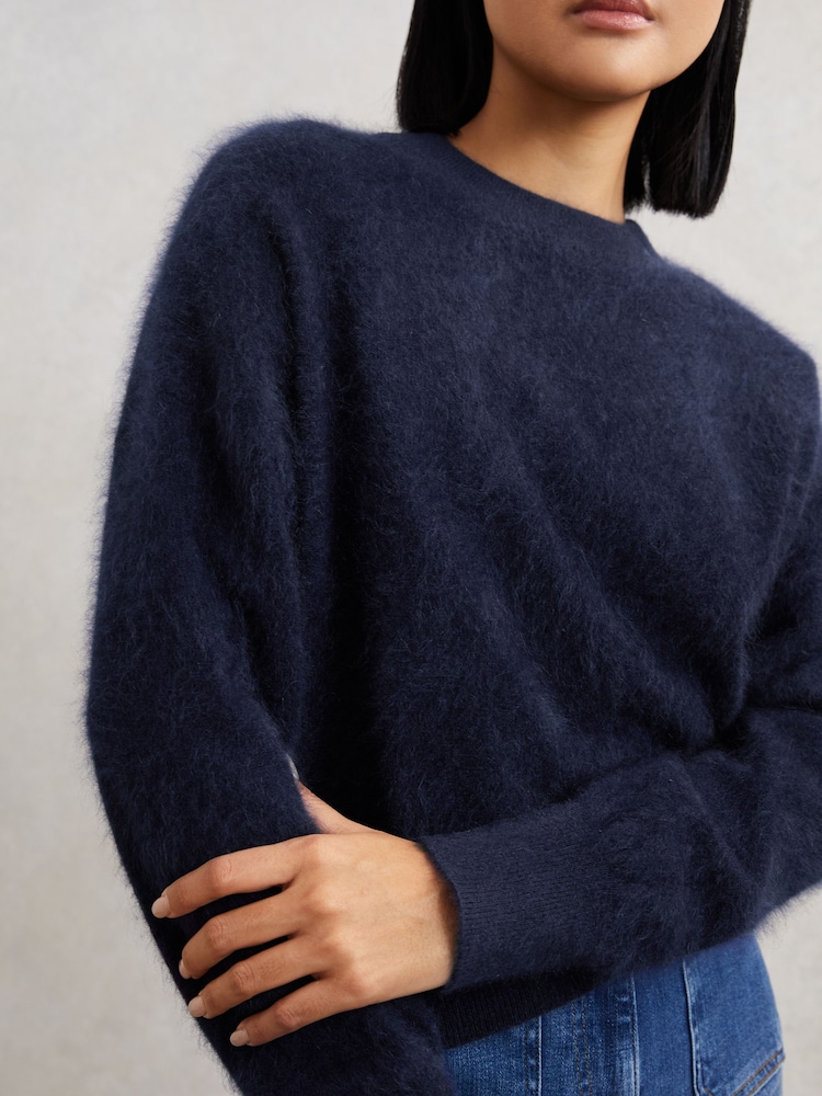 Reiss Navy Misha Brushed Cashmere Crew Neck Jumper - Image 1 of 6