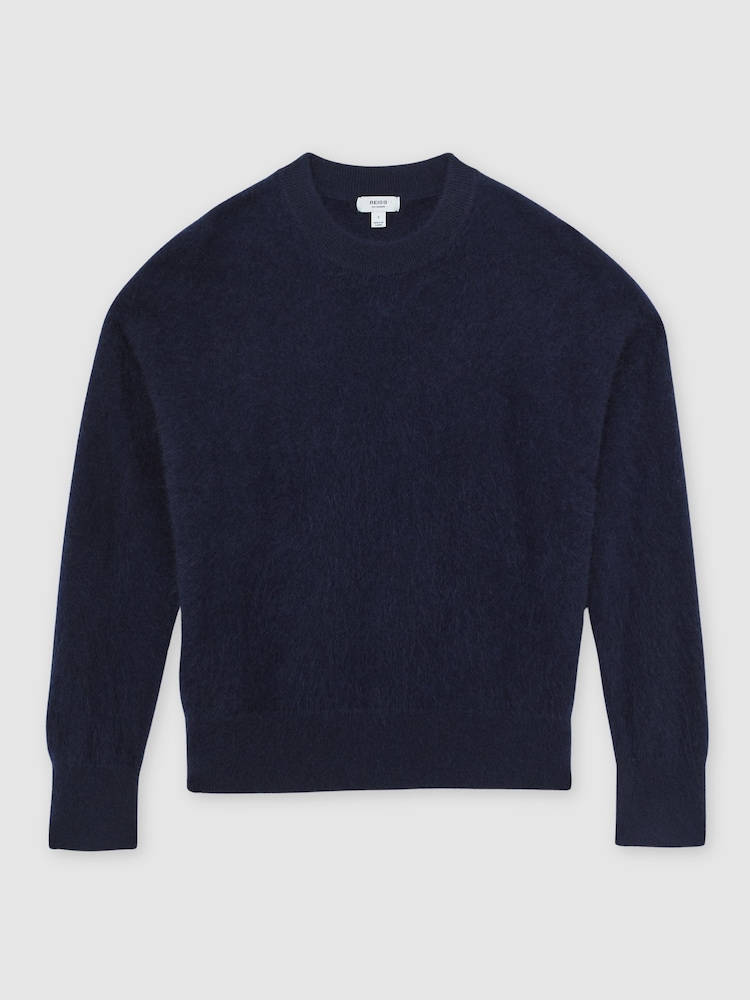 Reiss Navy Misha Brushed Cashmere Crew Neck Jumper - Image 2 of 6