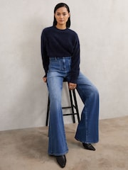 Reiss Navy Misha Brushed Cashmere Crew Neck Jumper - Image 3 of 6