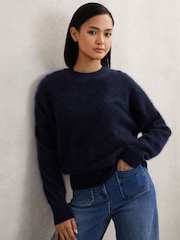 Reiss Navy Misha Brushed Cashmere Crew Neck Jumper - Image 4 of 6