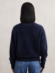 Reiss Navy Misha Brushed Cashmere Crew Neck Jumper - Image 5 of 6