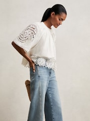 Reiss Ivory Carine Linen Embroidered Swing Top - Image 3 of 7