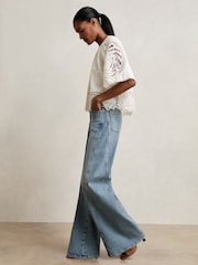 Reiss Ivory Carine Linen Embroidered Swing Top - Image 4 of 7