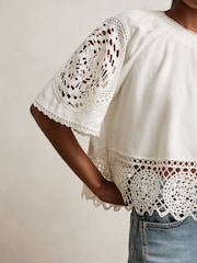Reiss Ivory Carine Linen Embroidered Swing Top - Image 5 of 7