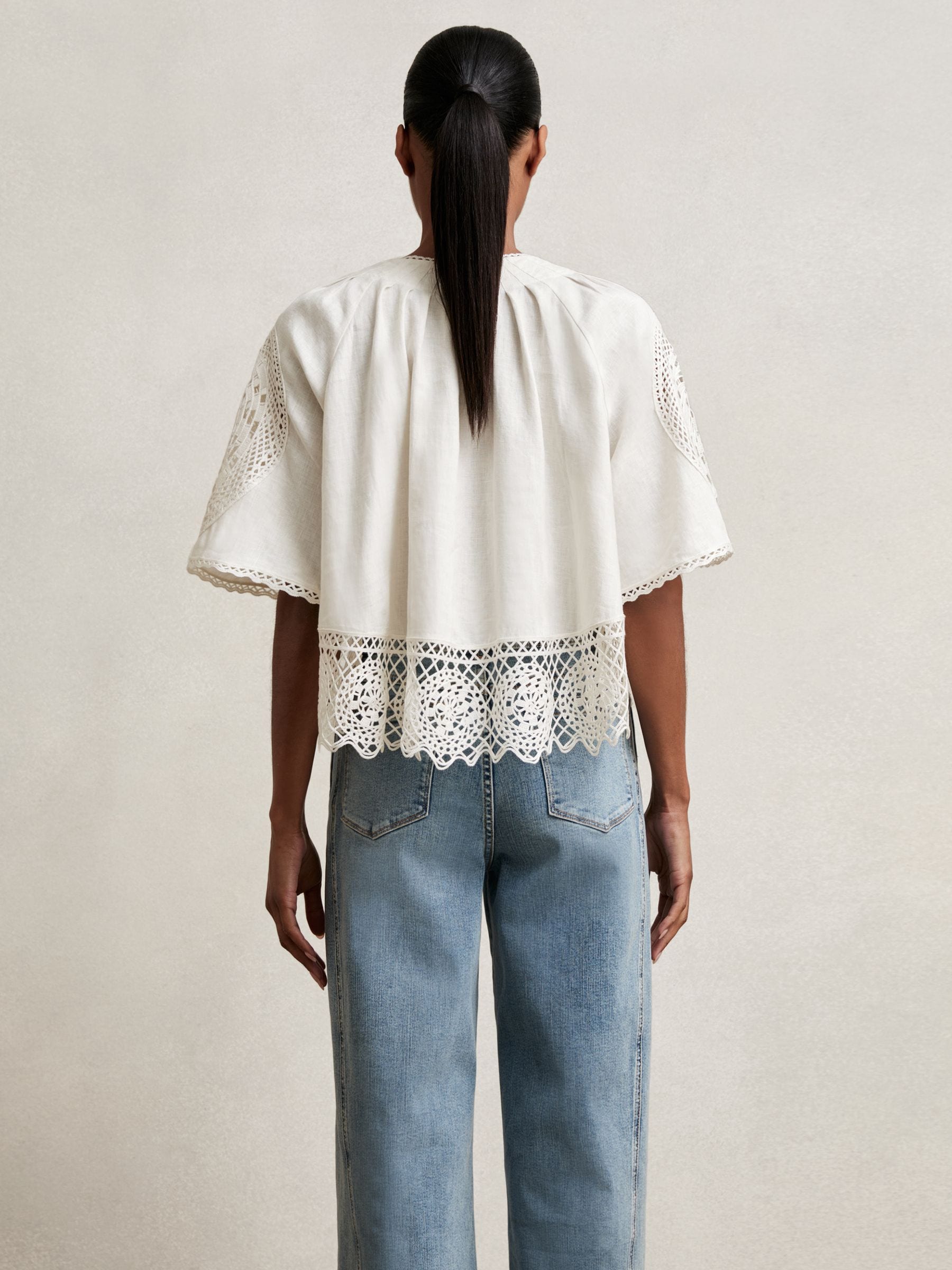 Buy Reiss Ivory Carine Linen Embroidered Swing Top from Next