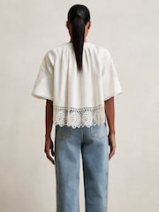 Reiss Ivory Carine Linen Embroidered Swing Top - Image 6 of 7