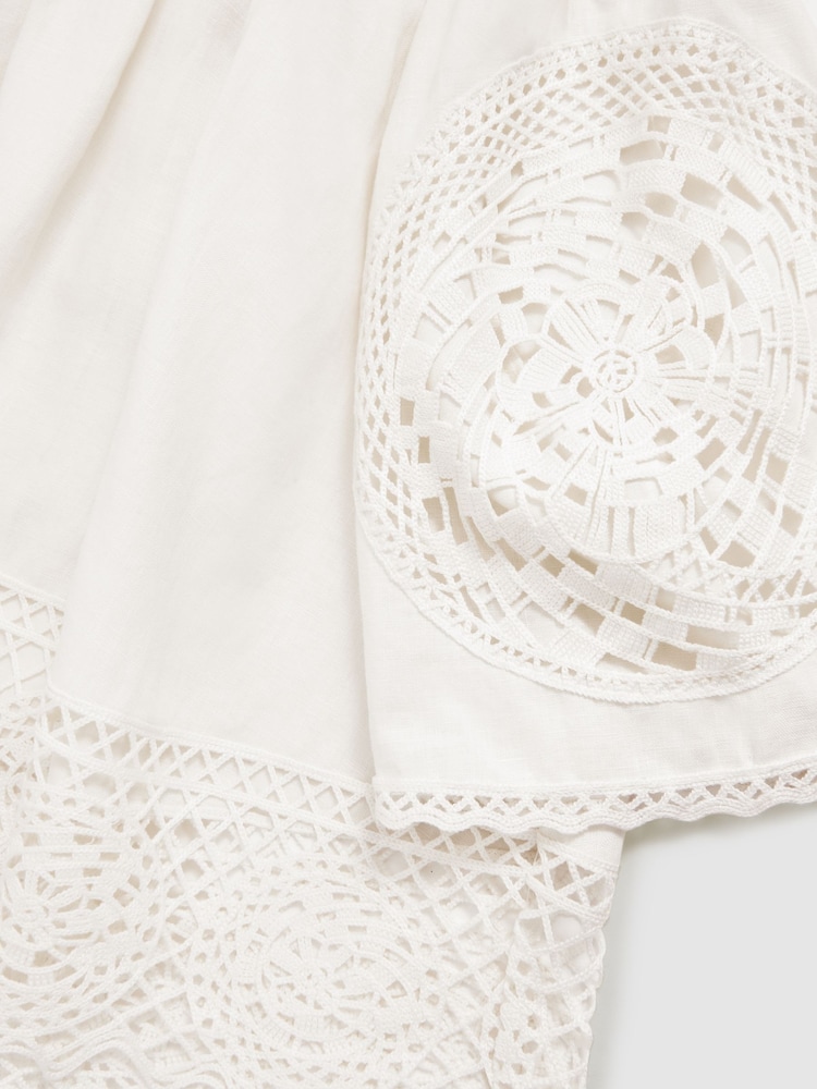 Reiss Ivory Carine Linen Embroidered Swing Top - Image 7 of 7