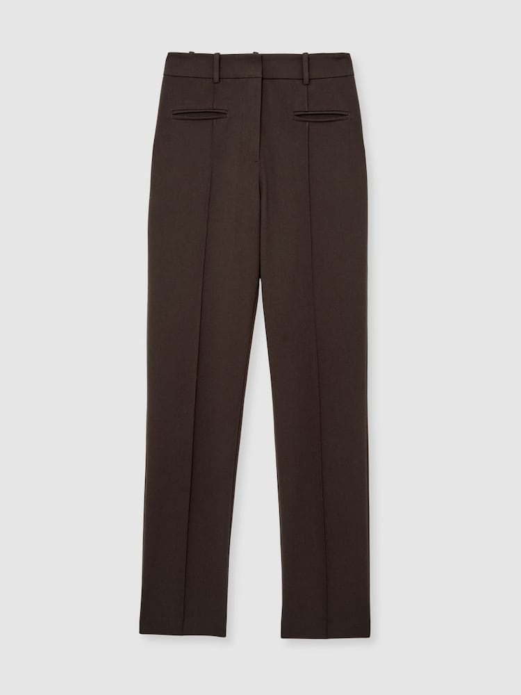 Reiss Chocolate Brown Norla Pintuck Tapered Trousers - Image 2 of 7