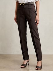 Reiss Chocolate Brown Norla Pintuck Tapered Trousers - Image 3 of 7