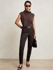 Reiss Chocolate Brown Norla Pintuck Tapered Trousers - Image 6 of 7