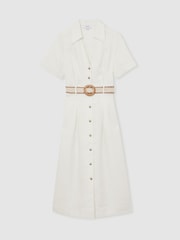 Reiss Ivory Anita Petite Linen Belted Midi Shirt Dress - Image 2 of 9