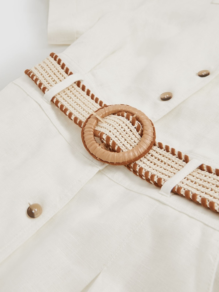 Buy Reiss Ivory Anita Petite Linen Belted Midi Shirt Dress from Next USA