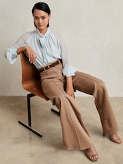 Reiss Taupe Neutral Sakura Petite Patch-Pocket Flared Jeans - Image 1 of 8