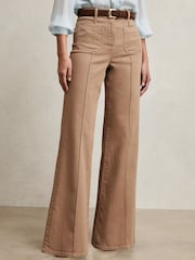 Reiss Taupe Neutral Sakura Petite Patch-Pocket Flared Jeans - Image 3 of 8