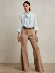 Reiss Taupe Neutral Sakura Petite Patch-Pocket Flared Jeans - Image 6 of 8