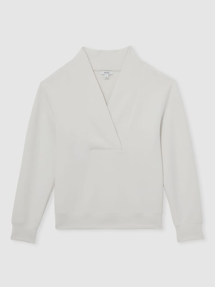 Reiss Ivory Annabel Interlock Shawl-Neck Sweatshirt with Modal - Image 2 of 6 Reiss Ivory Annabel Interlock Shawl-Neck Sweatshirt with Modal - Image 2 of 6