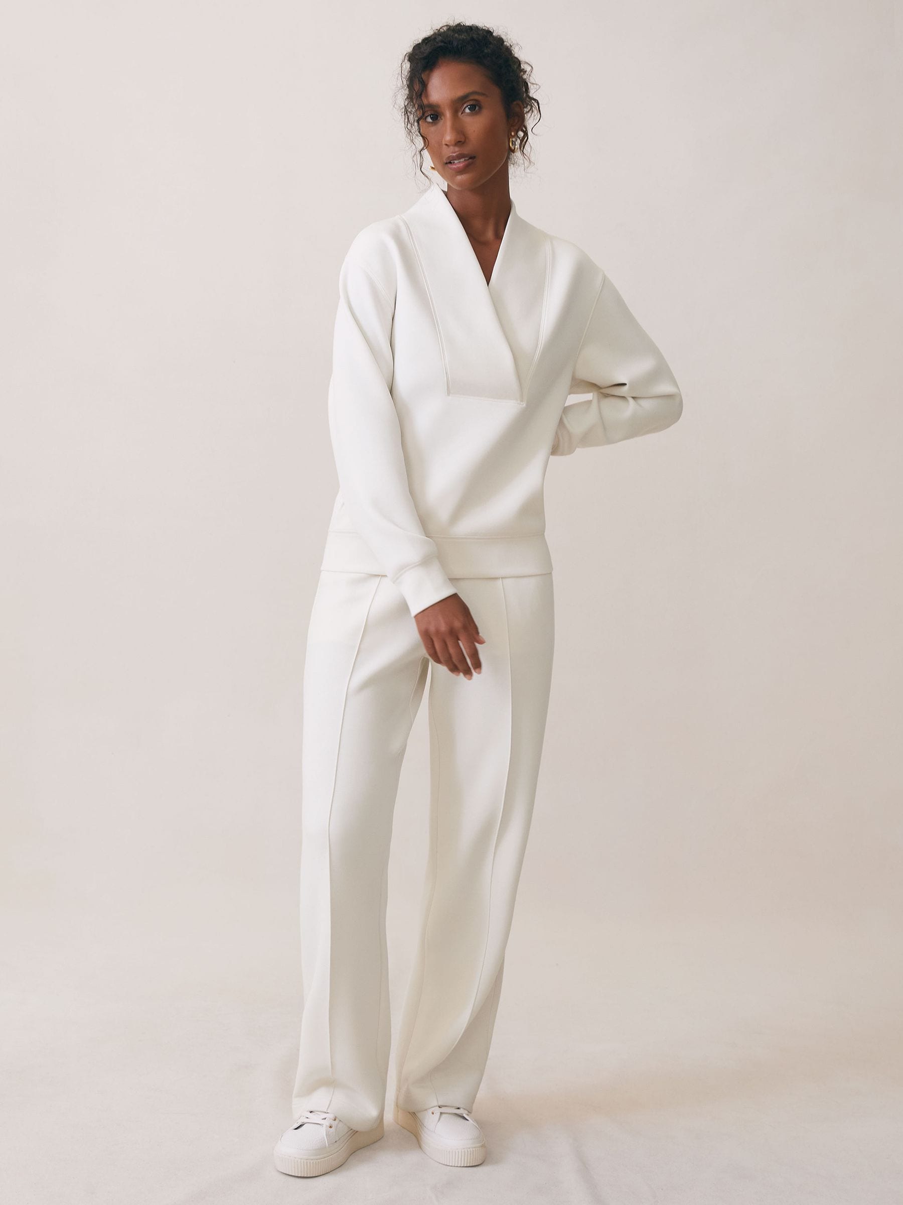 Buy Reiss Ivory Annabel Premium Interlock Shawl-Neck Sweatshirt