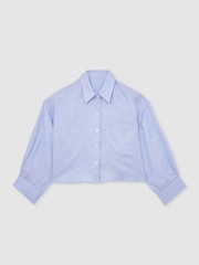 Reiss Blue Solena Linen Oversize Cropped Shirt - Image 1 of 8