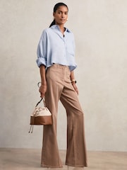 Reiss Blue Solena Linen Oversize Cropped Shirt - Image 2 of 8