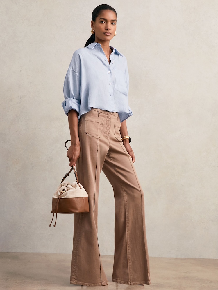 Reiss Blue Solena Linen Oversize Cropped Shirt - Image 2 of 8