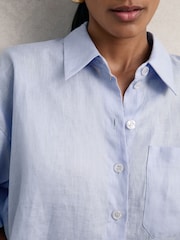 Reiss Blue Solena Linen Oversize Cropped Shirt - Image 6 of 8