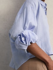 Reiss Blue Solena Linen Oversize Cropped Shirt - Image 7 of 8