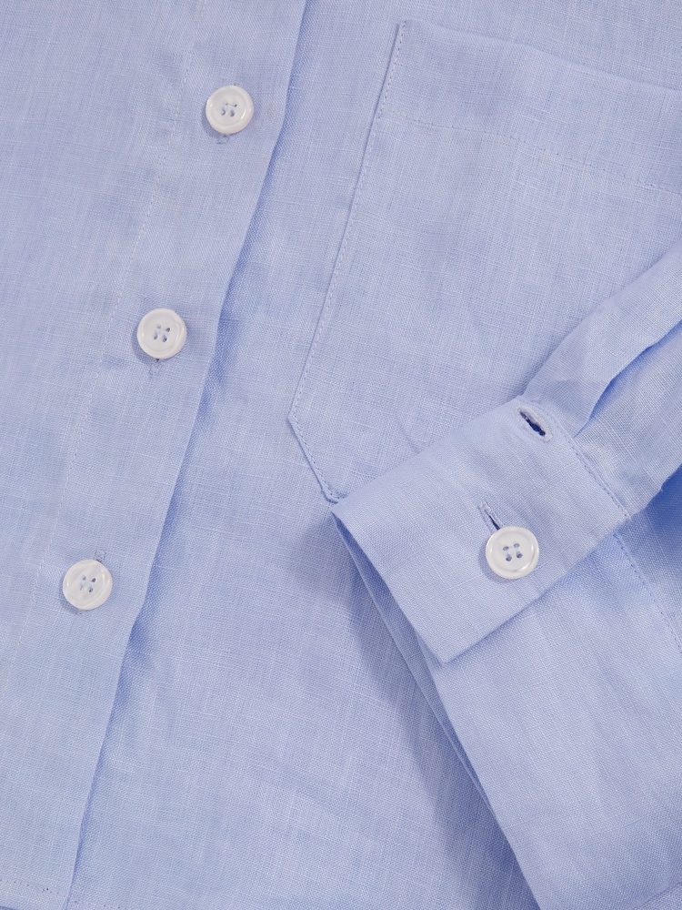 Reiss Blue Solena Linen Oversize Cropped Shirt - Image 8 of 8