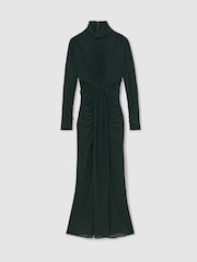 Reiss Dark Green Danni Ruched Long-Sleeve Maxi Dress - Image 2 of 6