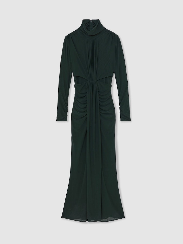 Reiss Dark Green Danni Ruched Long-Sleeve Maxi Dress - Image 2 of 6