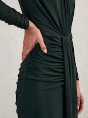 Reiss Dark Green Danni Ruched Long-Sleeve Maxi Dress - Image 3 of 6