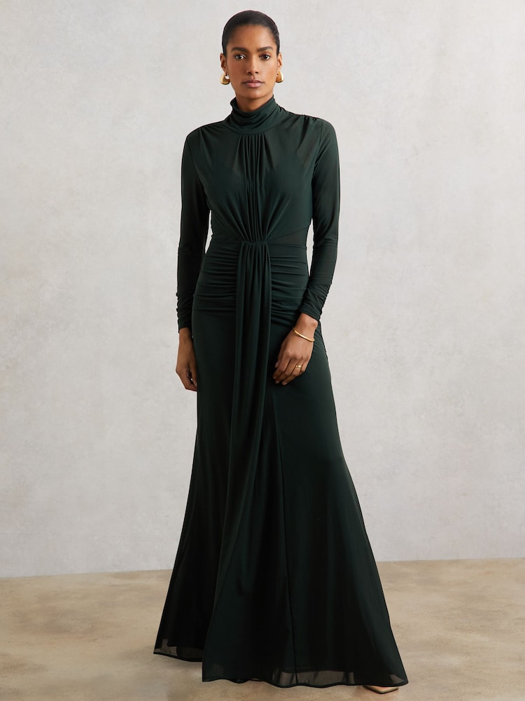long sleeve hunter green maxi dress Bell Sleeve Midi Dress-Hunter Green Medium
