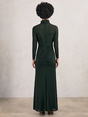 Reiss Dark Green Danni Ruched Long-Sleeve Maxi Dress - Image 5 of 6