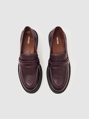 Reiss Burgundy Athena Leather Strap-Detail Lug-Sole Loafers - Image 3 of 5
