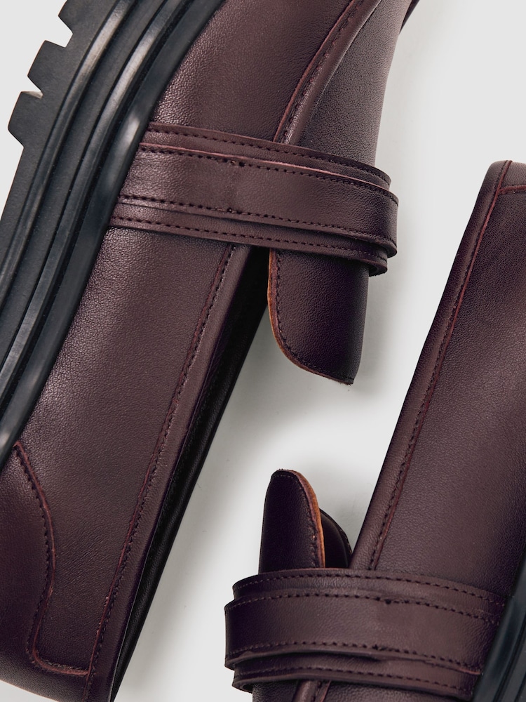 Reiss Burgundy Athena Leather Strap-Detail Lug-Sole Loafers - Image 5 of 5
