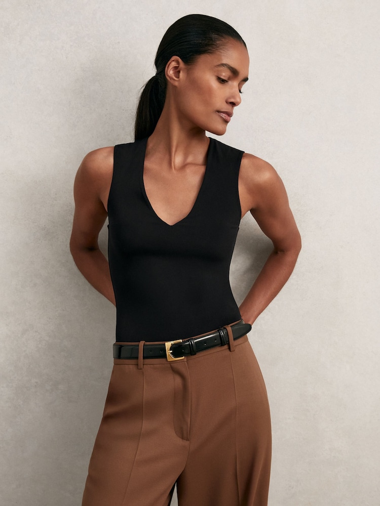 Reiss Black Wren V-Neck Sleeveless Bodysuit - Image 1 of 6