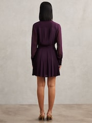 Reiss Burgundy Giselle Pleated Sheer-Sleeve Mini Dress - Image 6 of 7