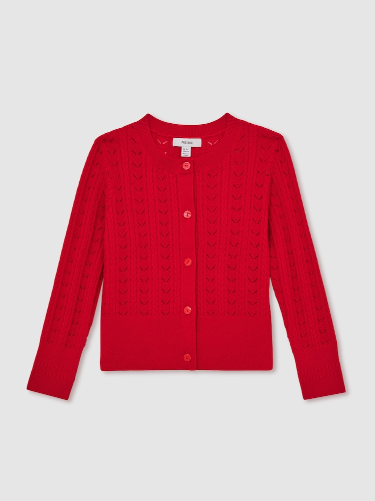 Reiss Flo Wool-Cotton Pointelle Cardigan - Imagen 2 de 5