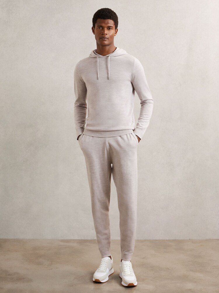 Reiss Wicker Brown Melange Billings Merino Wool Cuffed Joggers - Image 1 of 6