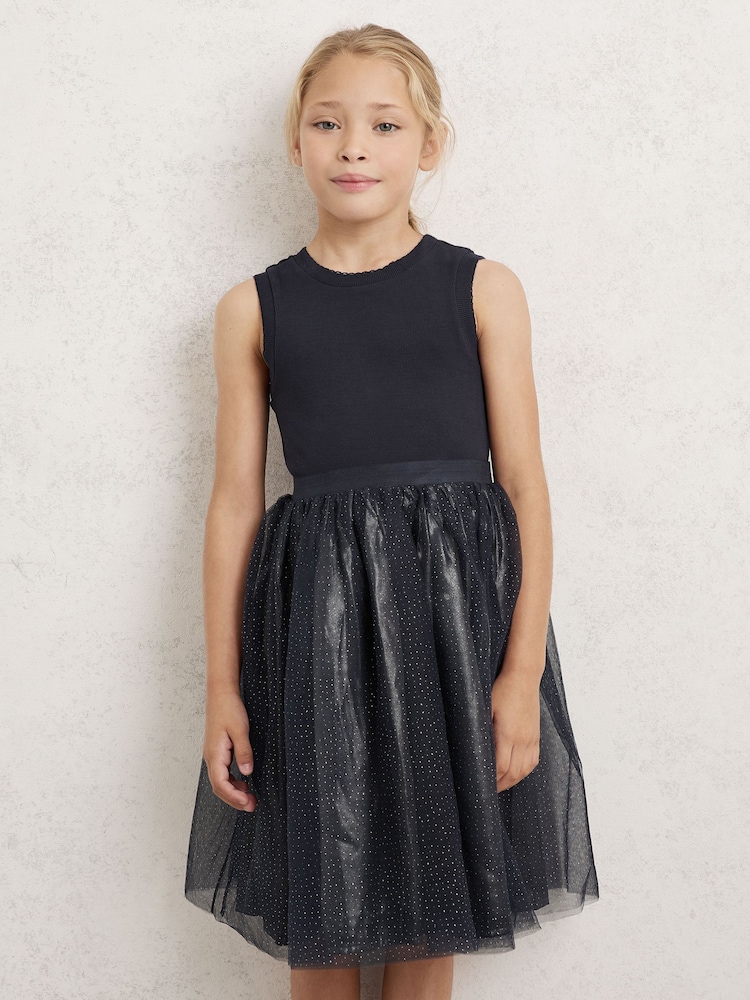 Reiss Navy Dahlia Knit-Bodice Tulle Dress - Image 1 of 4