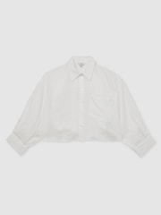 Reiss White Solena Linen Oversize Cropped Shirt - Image 2 of 9