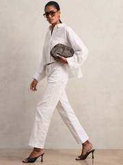 Reiss White Solena Linen Oversize Cropped Shirt - Image 3 of 9