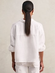 Reiss White Solena Linen Oversize Cropped Shirt - Image 6 of 9