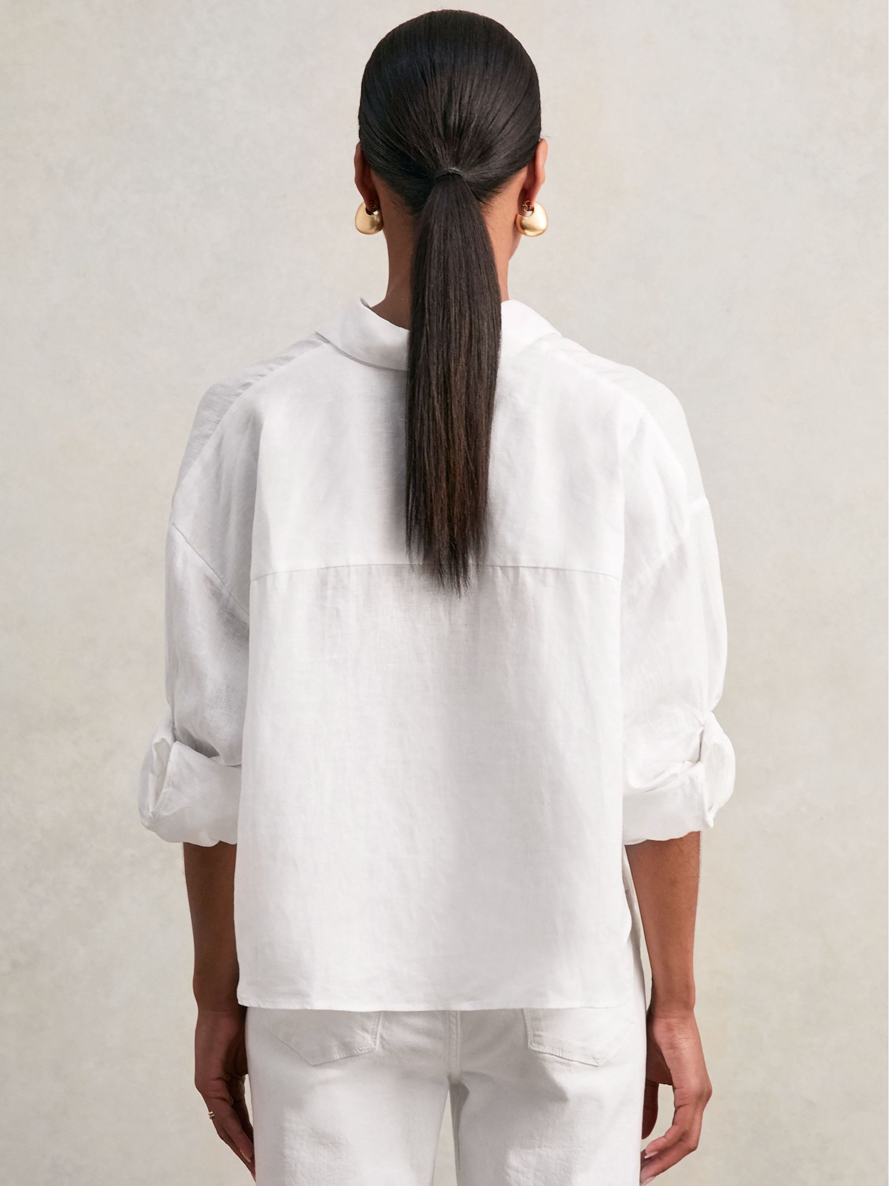 Buy Reiss White Solena Linen Oversize Cropped Shirt from Next USA