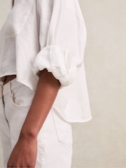 Reiss White Solena Linen Oversize Cropped Shirt - Image 7 of 9