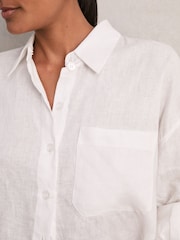 Reiss White Solena Linen Oversize Cropped Shirt - Image 8 of 9