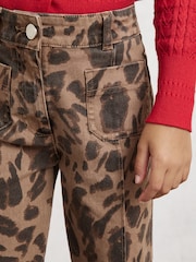 Reiss Brown Wilma Leopard-Print Flared Jeans - Image 3 of 4