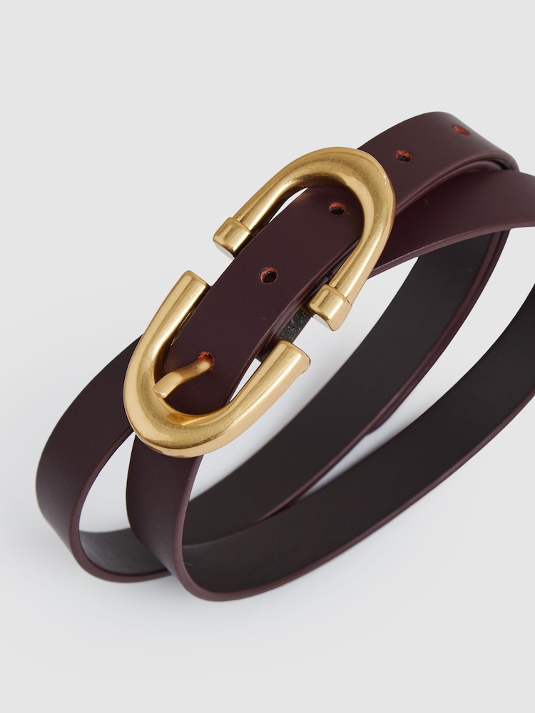 Reiss Burgundy Bailey Leather Horseshoe Buckle Belt - Image 4 of 4 Reiss Burgundy Bailey Leather Horseshoe Buckle Belt - Image 4 of 4