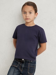 Reiss Navy Belle Cotton Crew Neck T-Shirt - Image 1 of 4